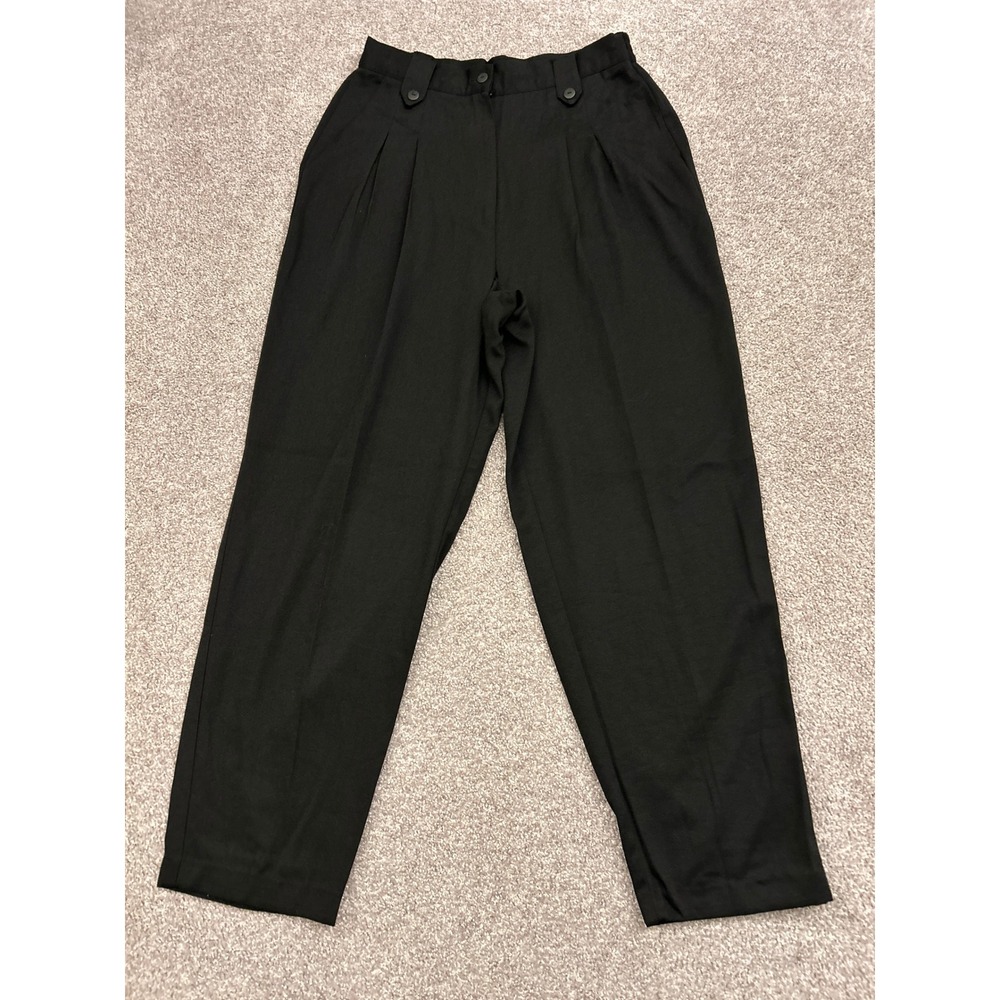 Vintage Koret Trousers Womens 10 Black Excellent Pleated High Waist Tapered Leg